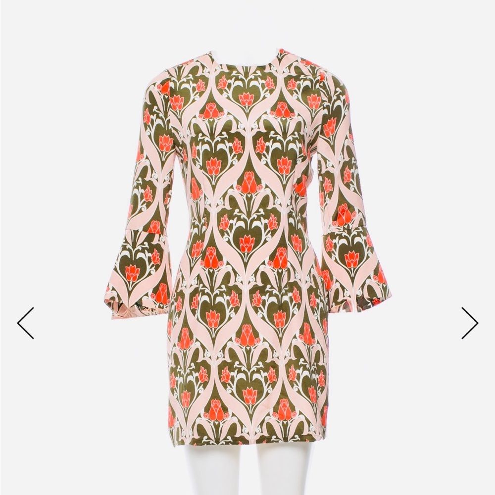 Ronny Kobo Printed Silk Flutter-Sleeve Dress